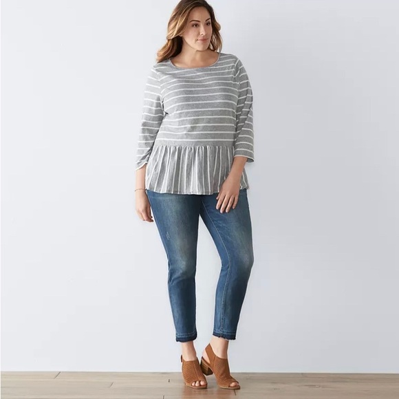 3X Sonoma Striped Cotton Blend Peplum Top - Picture 4 of 10